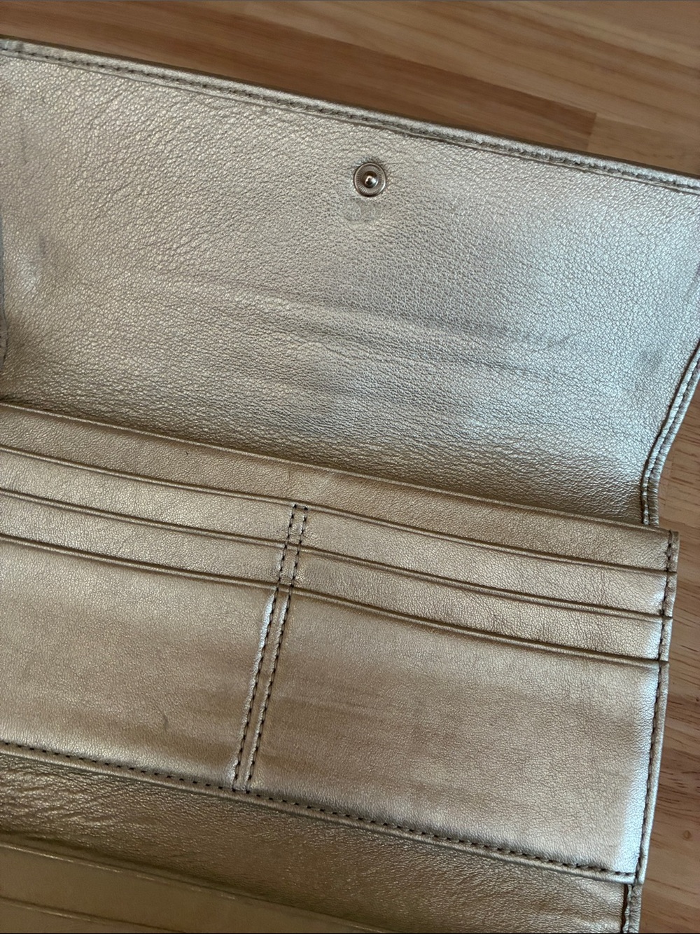 Coach Metallic Logo Wristlet Clutch - Champagne Gold - Picture 2 of 16